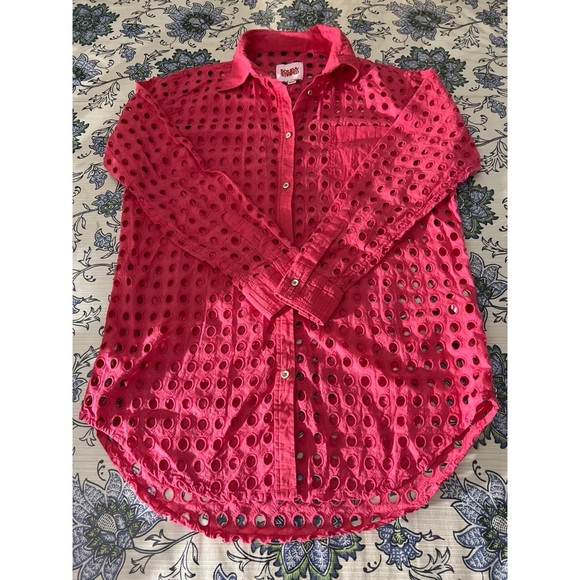 Solid and stripped Red Eyelet to and skirt - Picture 2 of 5